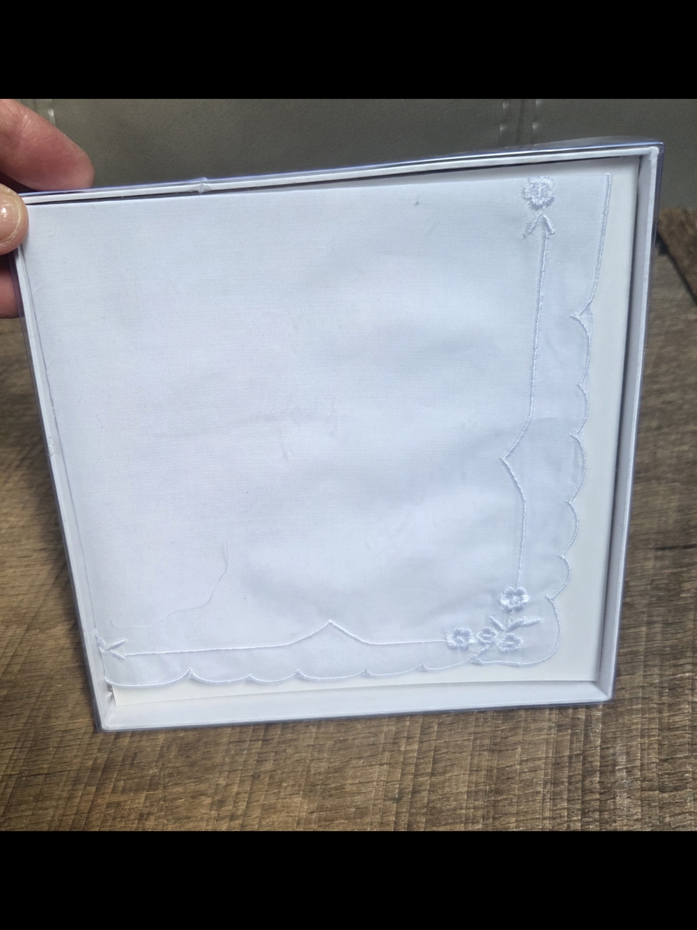 Lillian Rose White Embroidered Linen Handkerchief - Floral Corner ~ Bin Q